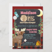 Camper Buffalo Plaid 1e Verjaardag Camping Kaart (Voorkant)