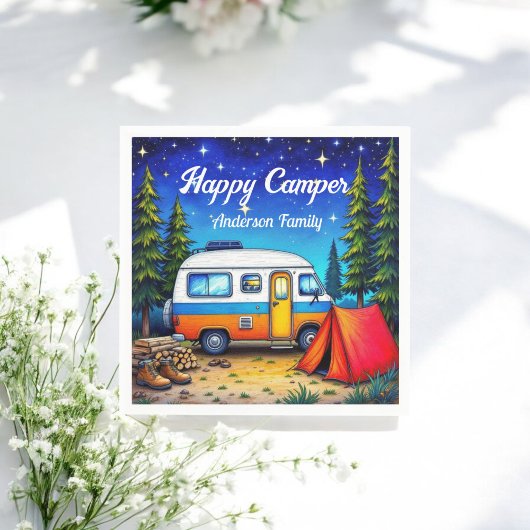 Camper Campervan Blauw Groen Waterverf Servet