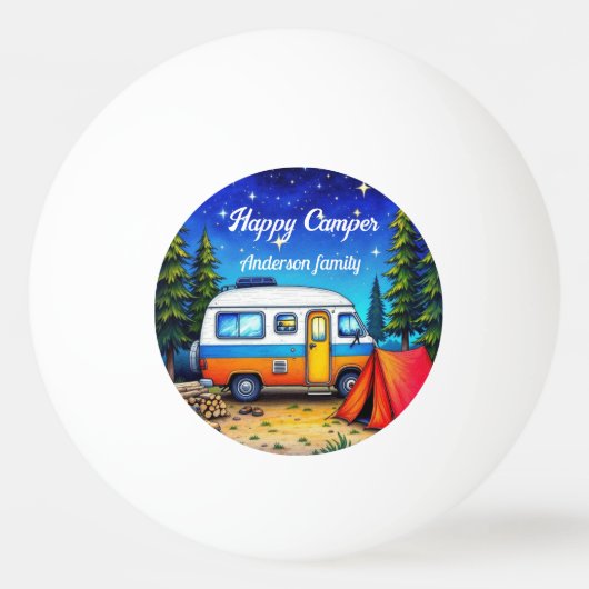 Camper Camping Blauw Groen Natuur Picknick Pingpongbal (Voorkant)