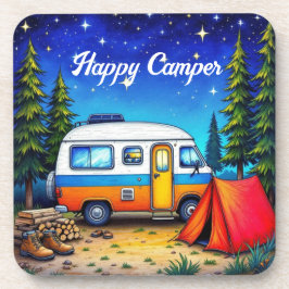 Camper Camping Blauw Groen Natuur Waterverf Bier Onderzetter