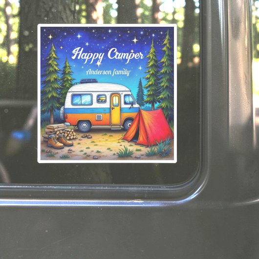 Camper Camping Blauw Groen Waterverf Sticker