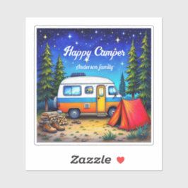 Camper Camping Blauw Groen Waterverf Sticker
