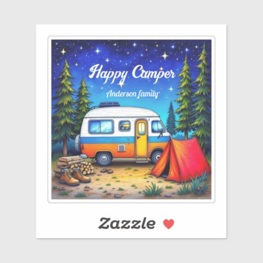 Camper Camping Blauw Groen Waterverf Sticker (Vel)