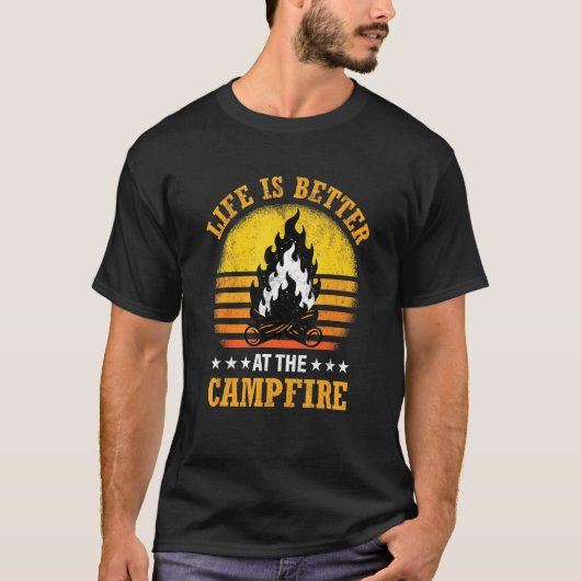 Camper Camping Life is beter bij kampvuur T-shirt (Voorkant)
