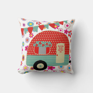 Camper Caravan Spreuken Retro Rood Groen Maatwerk Kussen