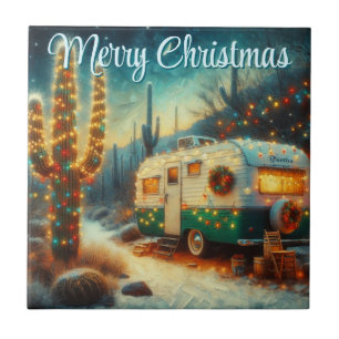  Camper Christmas in Desert gepersonaliseerd Tegeltje