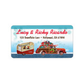 Camper + Classic Car Christmas Kaart Adresetikette Etiket (Voorkant)