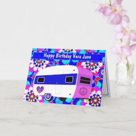  Camper en Mod Flowers Happy Birthday Kaart