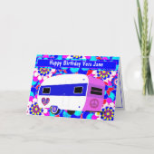  Camper en Mod Flowers Happy Birthday Kaart (Voorkant)