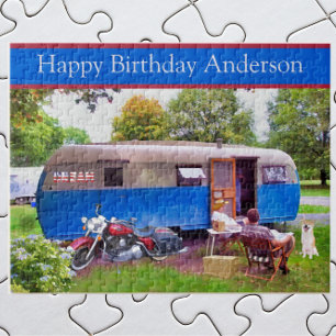 Camper en Motorfiets Happy Birthday Legpuzzel