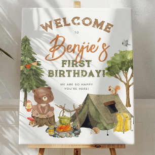 Camper Forest Boy 1st Verjaardagsfeest Welkomstbor Poster