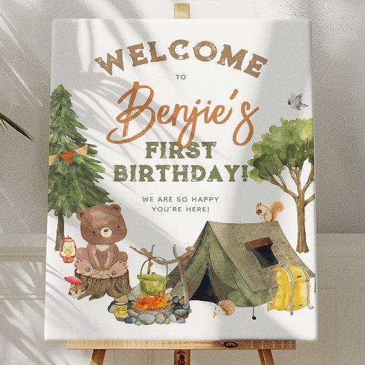 Camper Forest Boy 1st Verjaardagsfeest Welkomstbor Poster