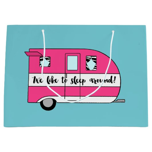 Camper Gift Bag: "We slapen graag rond" Groot Cadeauzakje (Voorkant)