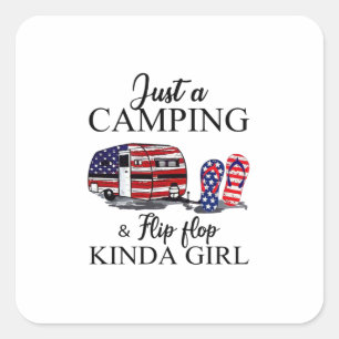 Camper Gift Just A Camping And Kinda Girl Xmas Vierkante Sticker