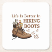 Camper Gift | Life is Better In Hiking Boots Cat Kartonnen Onderzetters (Voorkant)