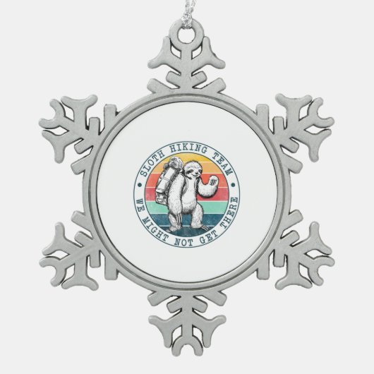 Camper Gift | Sloth Hiking Team Birthday Tin Sneeuwvlok Ornament (Voorkant)