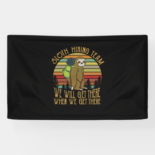 Camper Gift Vintage Sloth Hiking Team Birthday Spandoek (Horizontaal)