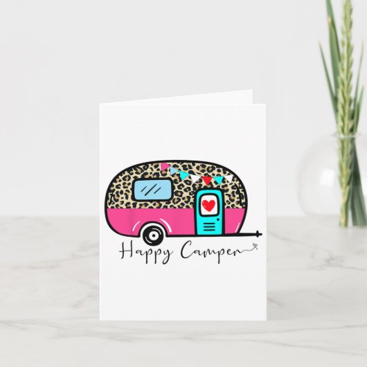 Camper Happy Summer Camping Leopard Funny Gla Kaart (Voorkant)