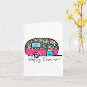 Camper Happy Summer Camping Leopard Funny Gla Kaart (Gele Bloem)