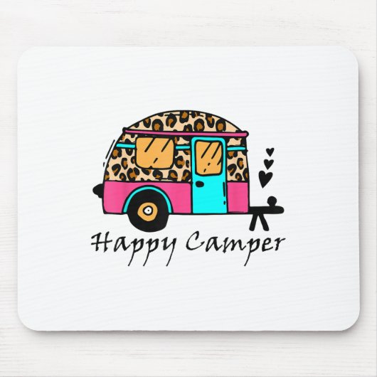 Camper Happy Summer Camping Leopard Funny Gla Muismat (Voorkant)