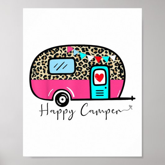 Camper Happy Summer Camping Leopard Funny Gla Poster (Voorkant)