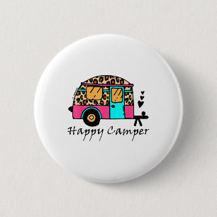 Camper Happy Summer Camping Leopard Funny Gla Ronde Button 5,7 Cm