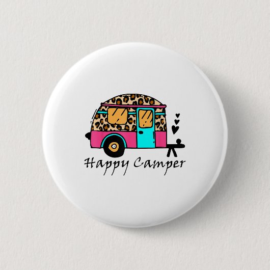 Camper Happy Summer Camping Leopard Funny Gla Ronde Button 5,7 Cm (Voorkant)