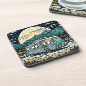  camper in de bergen met volle maan bier onderzetter (Linkerzijde)