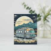  camper in de bergen met volle maan briefkaart (Staand voorkant)