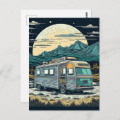  camper in de bergen met volle maan briefkaart (Voorkant / Achterkant)