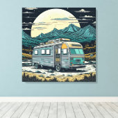  camper in de bergen met volle maan canvas afdruk (Insitu (Houten vloer))