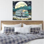  camper in de bergen met volle maan canvas afdruk (Insitu (Slaapkamer))