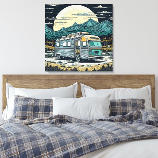  camper in de bergen met volle maan canvas afdruk (Insitu (Slaapkamer))
