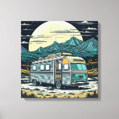 camper in de bergen met volle maan canvas afdruk (Voorkant)