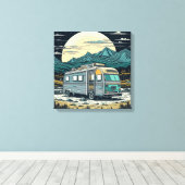  camper in de bergen met volle maan canvas afdruk (Insitu (Houten vloer))