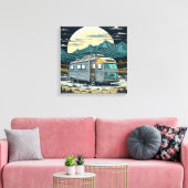  camper in de bergen met volle maan canvas afdruk (Insitu (Woonkamer))