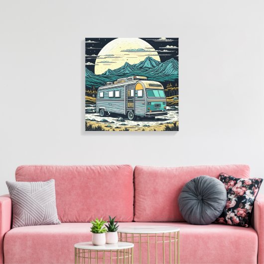 camper in de bergen met volle maan canvas afdruk (Insitu (Woonkamer))