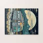 camper in de bergen met volle maan legpuzzel (Horizontaal)