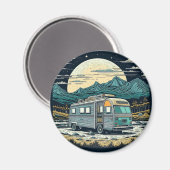  camper in de bergen met volle maan magneet (Voorkant / Achterkant)