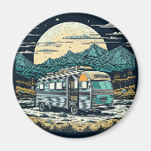 camper in de bergen met volle maan magneet (Voorkant)