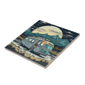  camper in de bergen met volle maan tegeltje (Zijkant)