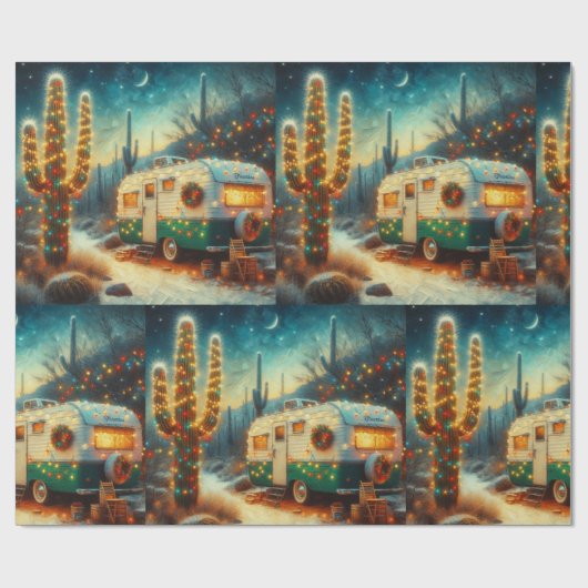  Camper Kerst in Desert Saguaro Cactus Cadeaupapier (Vlak)
