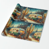  Camper Kerst in Desert Saguaro Cactus Cadeaupapier (Uitgerold)