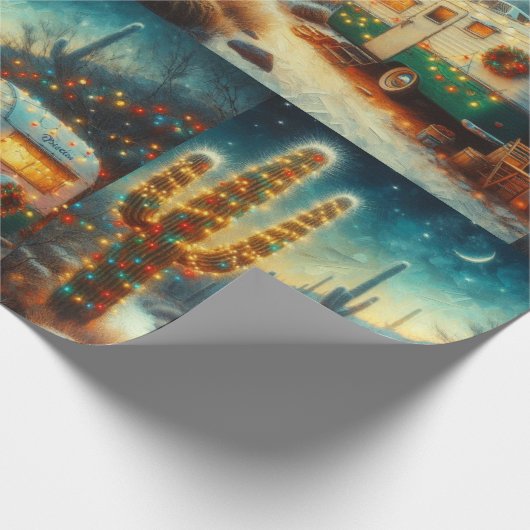  Camper Kerst in Desert Saguaro Cactus Cadeaupapier (Hoek)