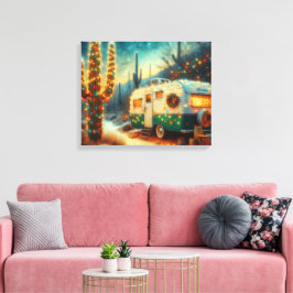 Camper Kerst in Desert Saguaro Cactus Canvas Afdruk