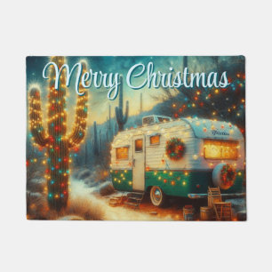 Camper Kerst in Desert Saguaro Cactus Deurmat
