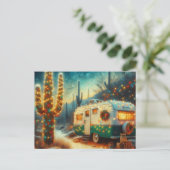  Camper Kerst in Desert Saguaro Cactus Feestdagenkaart (Staand voorkant)