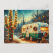  Camper Kerst in Desert Saguaro Cactus Feestdagenkaart (Voorkant)