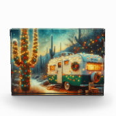  Camper Kerst in Desert Saguaro Cactus Fotoblokken (Voorkant)