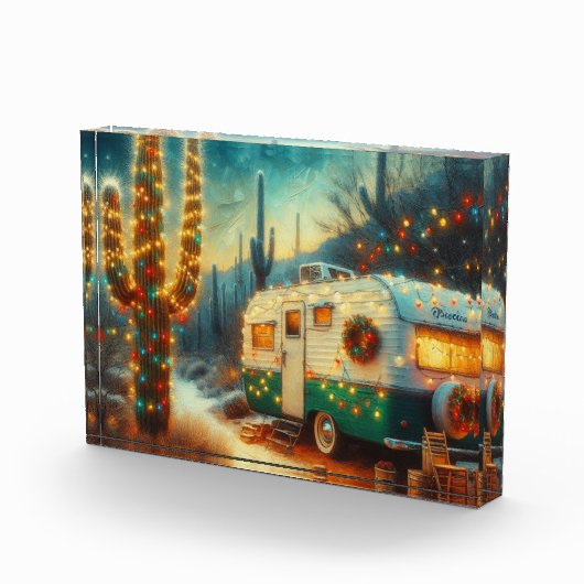  Camper Kerst in Desert Saguaro Cactus Fotoblokken (Rechts)